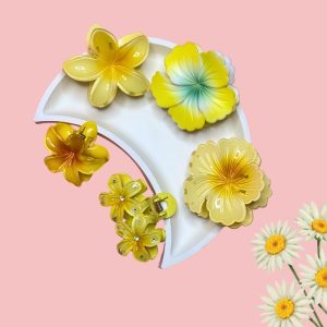 Yellow Floral Hair Claw Clips PACK of 5 Hair Clip