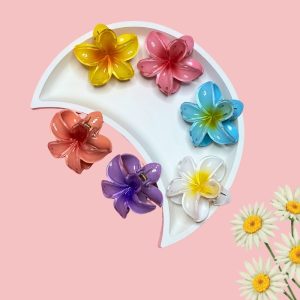 Stylish Glossy Medium Floral Hair Claw Clips PACK of 3 Hair Clip
