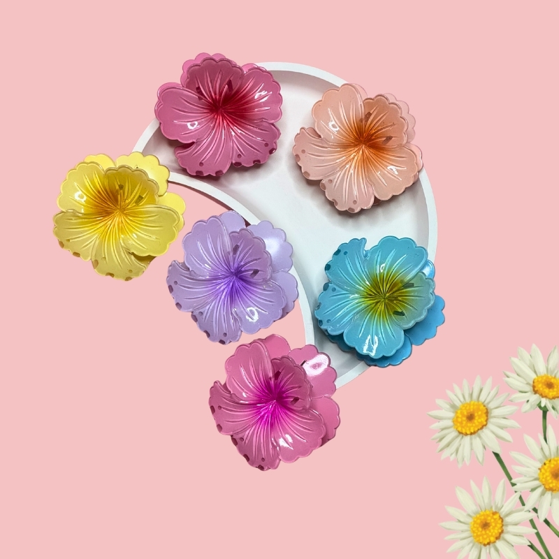 Stylish Hibiscus Floral Hair Claw Clips PACK of 3 Hair Clip