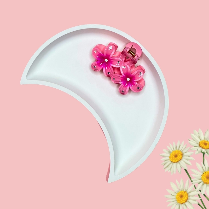 Stylish Glossy Double Flower Medium Floral Hair Claw Clips PACK of 3 Hair Clip - Image 6