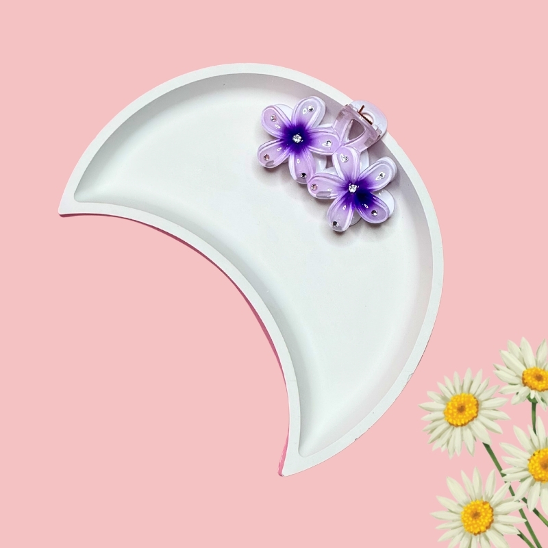 Stylish Glossy Double Flower Medium Floral Hair Claw Clips PACK of 3 Hair Clip - Image 7