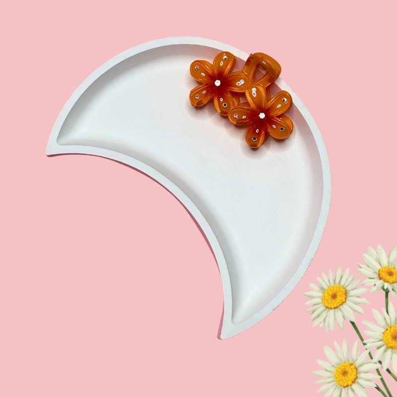 Stylish Glossy Double Flower Medium Floral Hair Claw Clips PACK of 3 Hair Clip - Image 2