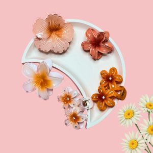 Coral Sunset Floral Hair Claw Clips PACK of 5 Hair Clip