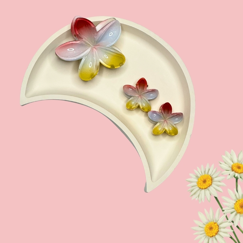 Glossy Tropical Ombre Plumeria Hair Clutcher Set - Image 2