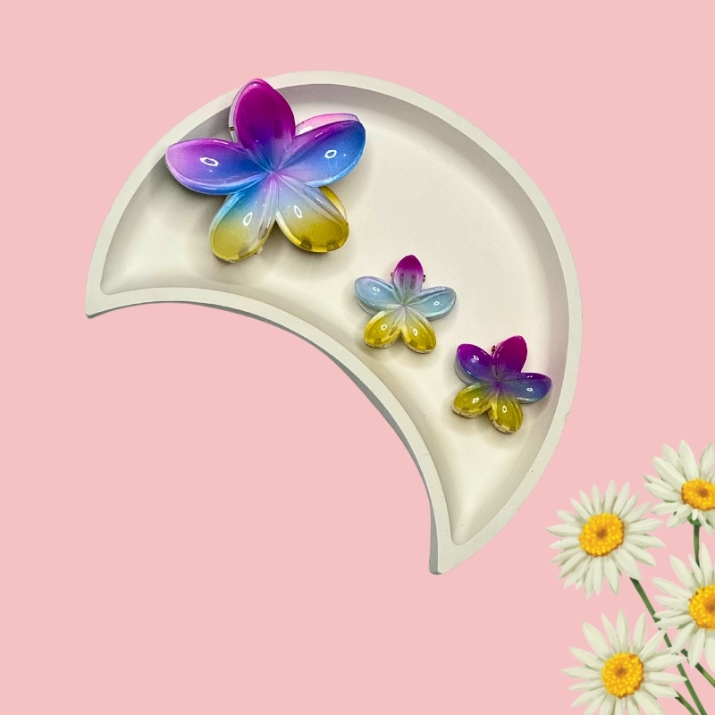 Glossy Tropical Ombre Plumeria Hair Clutcher Set - Image 3