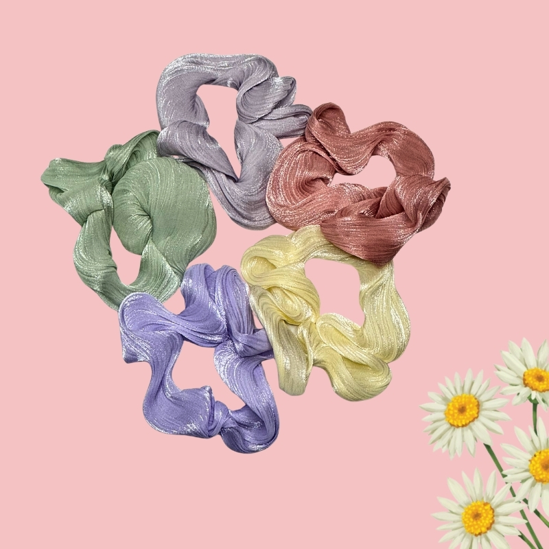 Luminous Pastel Crinkle Shimmer Scrunchies One Piece - Image 3