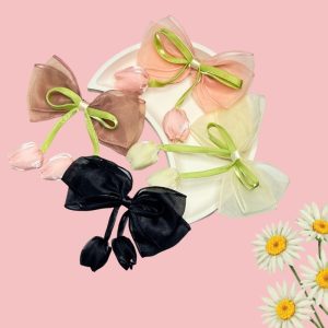 Whimsical Sheer Organza Hair Bow with Satin Tulip Drops