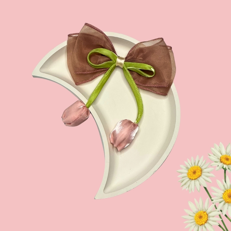 Whimsical Sheer Organza Hair Bow with Satin Tulip Drops - Image 6