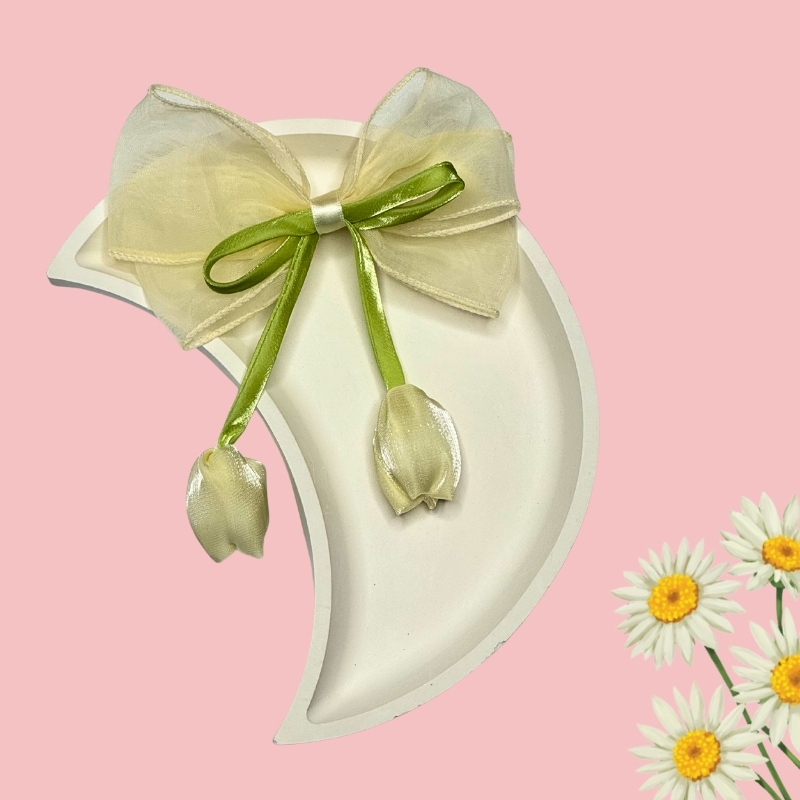 Whimsical Sheer Organza Hair Bow with Satin Tulip Drops - Image 8