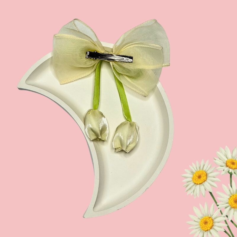 Whimsical Sheer Organza Hair Bow with Satin Tulip Drops - Image 9