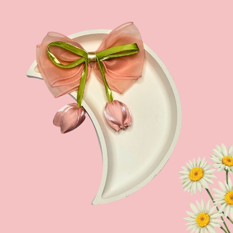 Whimsical Sheer Organza Hair Bow with Satin Tulip Drops - Image 2