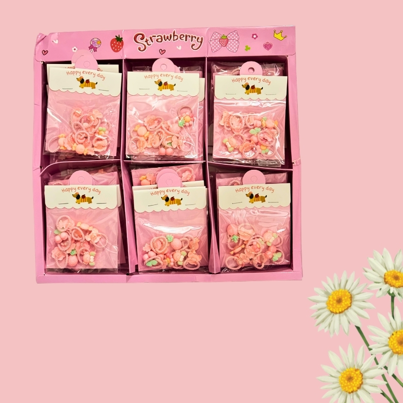 Sweet Pink Floral & Fruit Mini Charm Hair Ties One Set - Image 2