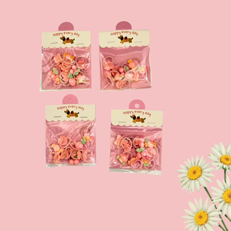 Sweet Pink Floral & Fruit Mini Charm Hair Ties One Set