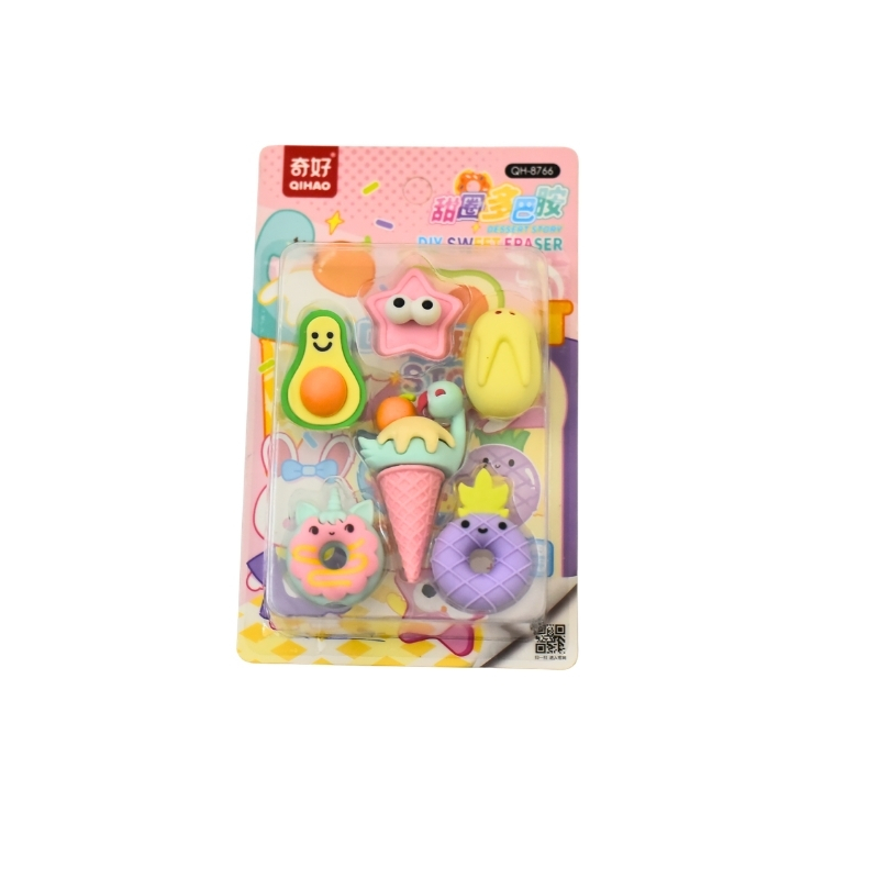 Kawaii "Sweet Eraser" 3D Tropical Fruit & Dessert Set - 6 Piece Pack
