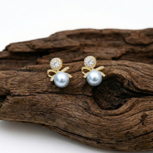 Elegant Crystal Halo & Pearl Bow Drop Earrings