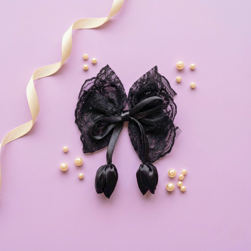 Romantic Lace Hair Bow with Satin Tulip Drops - Image 4