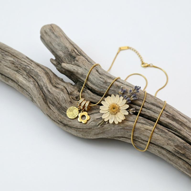 Dainty Gold Floral & Textured Coin Pendant Necklace