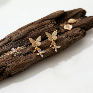 Butterfly & Crystal Flower Earrings