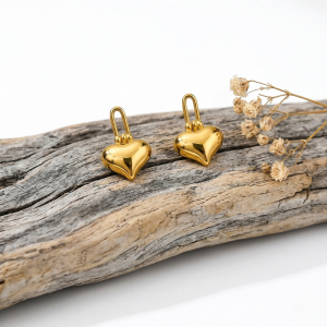 Chunky Gold Puffy Heart Drop Earrings