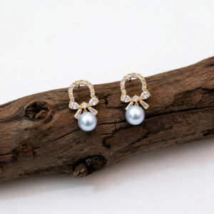 Elegant Pave Bow & Pearl Drop Earrings