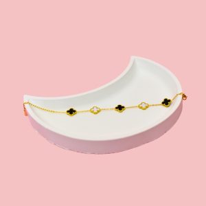 Alternating Black & White Clover Gold Bracelet
