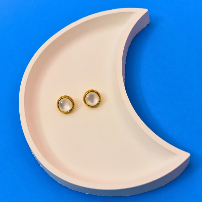 Classic Gold Bezel & Luminous Cabochon Button Studs