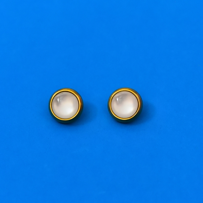 Classic Gold Bezel & Luminous Cabochon Button Studs - Image 2