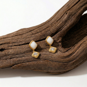 Geometric Blush Stone & Crystal Drop Earrings