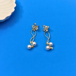 Ethereal Crystal Blossom & Wavy Pearl Drop Earrings