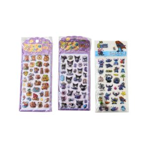 Kawaii 3D Puffy Relief Sticker Sheets - Capybara, Kuromi & Stitch Designs PACK of 3