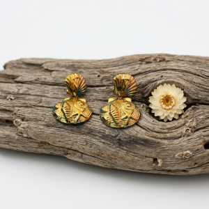 Embossed Golden Ocean Seashell Drop Earrings